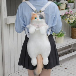 Cute Cat Plush Backpack Purse for Girls & Women | Kawaii Faux Fur Crossbody Bag